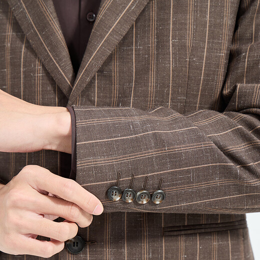 LiLang Youth Business Men's 88.6% Sheep Wool Suit Men's Two-Color Striped Easy-Care Commuting Suit Brown (1YA) 165A