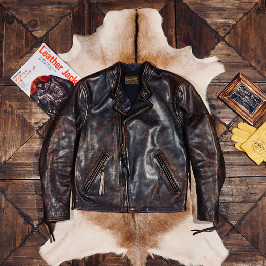 CHEVALPES International first-line brand classic RL Venom predecessor ready-to-wear heavy washed fully vegetable tanned cowhide leather jacket men's cable-stayed motorcycle cowhide S