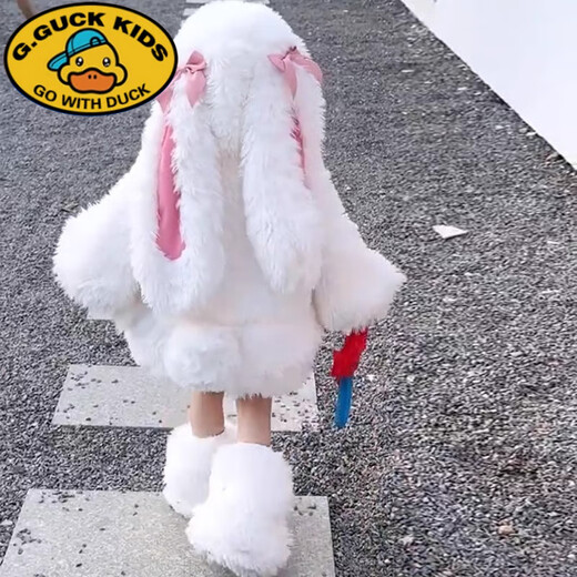 G.duck winter parent-child clothing for mothers and girls, cute plush bunny suit, bunny clothes for girls plus plush four-piece set, cartoon rabbit 150 cm