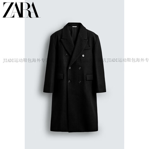 ZARA2025 new winter style men's blended loose double-breasted long coat 5854306 800 official authentic black S (175/92A)