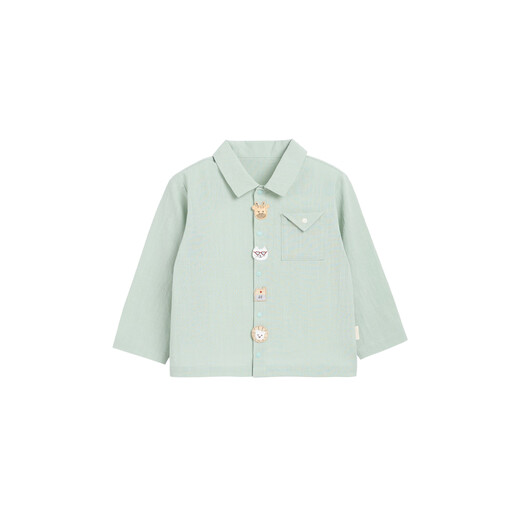 White wheat children's 26 spring new tops for boys and girls cute embroidered logo shirt baby bamboo cotton shirt green 90 cm