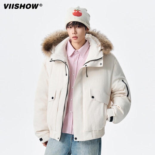 Viishow2025 новый пуховик мужской короткий зимний утолщенный парка со съемным большим меховым воротником рабочая куртка черный XL