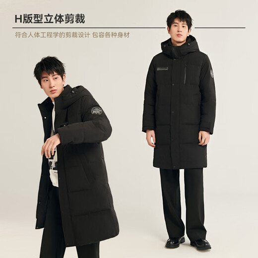 Flying in the Snow Autumn and Winter New Fashion Casual and Comfortable Silhouette Men's H Version Solid Color Stand Collar Hooded Down Jacket for Men Black|8056 XL 180/100A