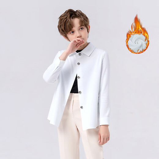 Kalfit children's shirt Korean style children's clothing long-sleeved shirt boy white velvet shirt New Year's greetings white velvet 150