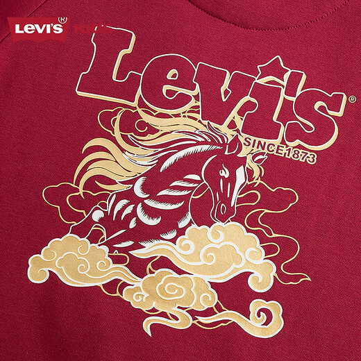 Levi s Levis Boys New Year Sweater Pure Cotton New Year Clothes 2025 Winter New Soft and Comfortable Children's Red Clothes Chili Red 140/68 Recommended Height 128-140cm