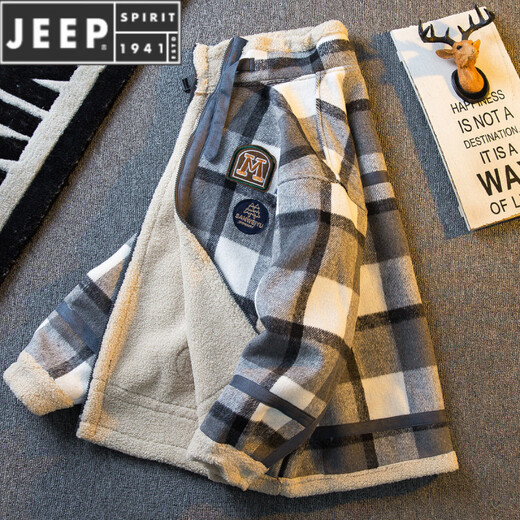 JEEP SPIRIT新款重磅美式格子羊羔绒立领男冬季加绒加厚羊羔外套 绿色 注：偏大码数 M (100-140斤)