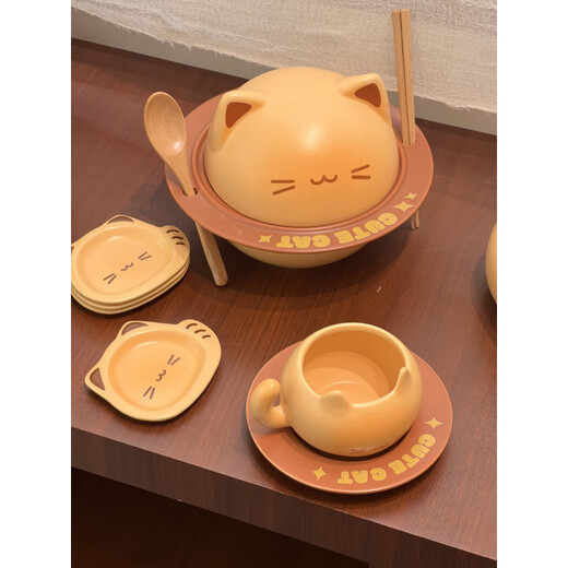 Aoyanlai cute kitten instant noodle bowl coffee cup and saucer ceramic tableware set for student dormitory moving birthday gift cat instant noodle bowl_come with chopsticks and spoon