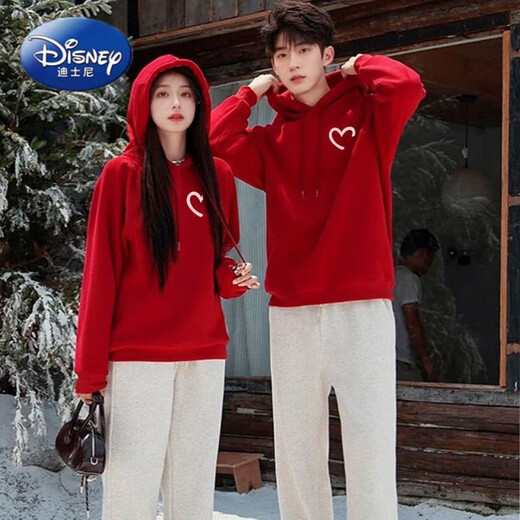 Disney (Disney) 2026 Year of the Horse, the zodiac year, the New Year, red clothes, parent-child clothes for a family of three or four, autumn and winter new style, different red hooded (plus velvet) 100 adults 2XL
