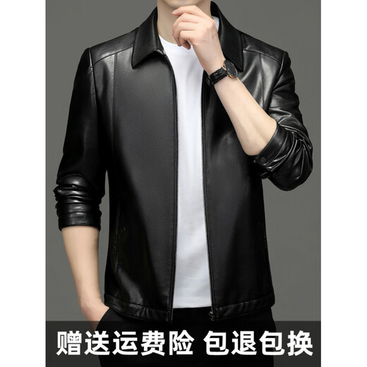 Playboy Leather Jacket Men's Middle-aged Casual Dad Clothing Middle-aged and Elderly 2025 New Men's Goat Leather Wallet Black Lapel Thin M 170 (Weight 100-115 Jin Jin equals 0.5 kg)