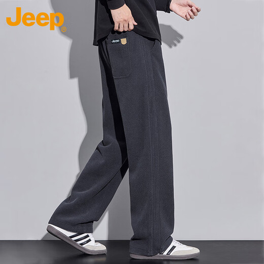 JEEP Jeep casual pants men's autumn and winter thickened straight sweatpants twill warm long pants men's navy blue L