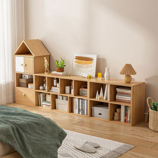 Fantasy children's bookshelf floor-standing locker classroom student storage locker bedside wall combination lattice cabinet low bookcase imitation solid wood color bedside single style 40x24x123CM