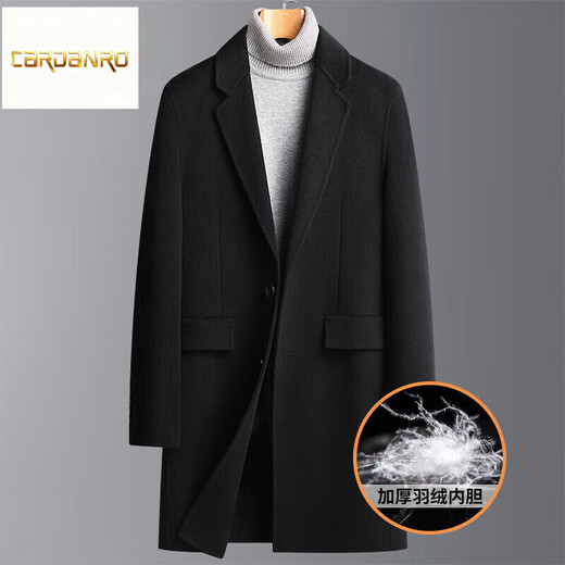 卡丹路奢侈高档品牌秋冬羽绒内胆双面呢大衣男羊毛大衣外套中长款双面呢 黑色 L 175