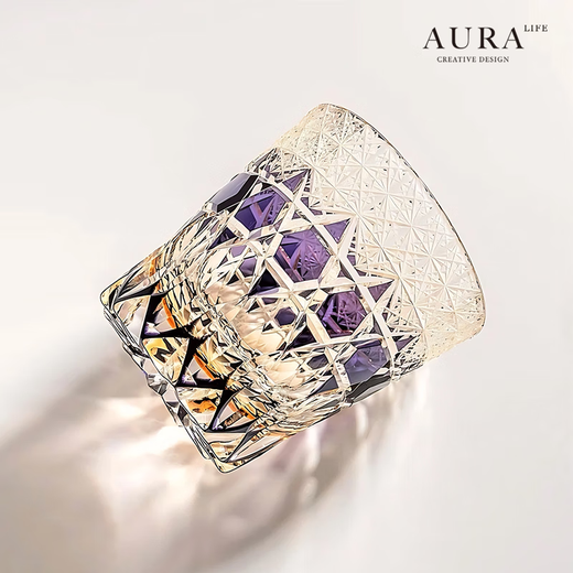 AURA LIFE purple fluorite Edo Kiriko hand-carved whiskey glass crystal glass foreign wine glass purple fluorite exquisite carving gift box 320ml 1 piece