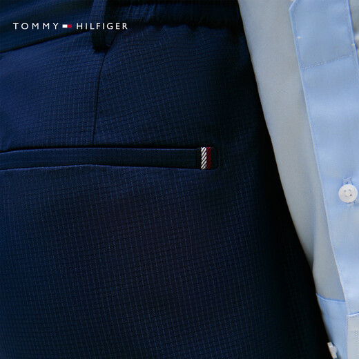 Tommy Hilfiger【吸湿速干】26春夏新款男装通勤小格纹可打包锥形休闲长裤 深蓝色DCA 31