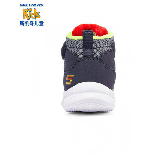 Skechers Men's Shoes Animal Head Winter Style Plush Warm High-top Snow Boots Sports Shoes Official Flagship Navy Blue/Lemon 25