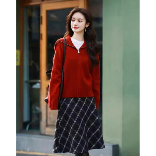 Mt enjoys the quiet time, winter retro elegant lapel zipper cardigan, comfortable little knitted sweater women's top