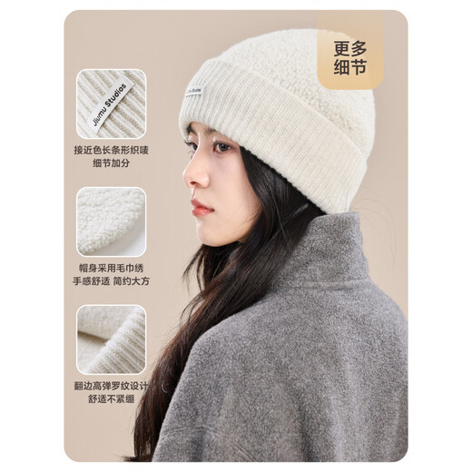 JIUMU Pure Wool Hat Women's Autumn and Winter Warm Ear Protection Knitted Wool Hat Showing Face Small Baotou Confinement Cold Hat Light Gray One Size (56-60cm)