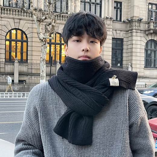 DL Fat Donglai same style scarf men's black men's winter new Korean version trendy thickened warm wool knitted gray-small vertical stripe W71 scarf