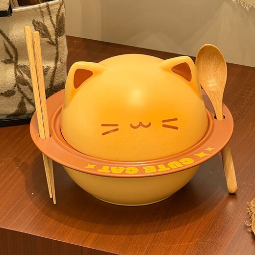 Defang Toast Kitten Instant Noodle Bowl Cute Tableware Large Capacity Covered Creative Home Beautiful Ceramic Bowl Set