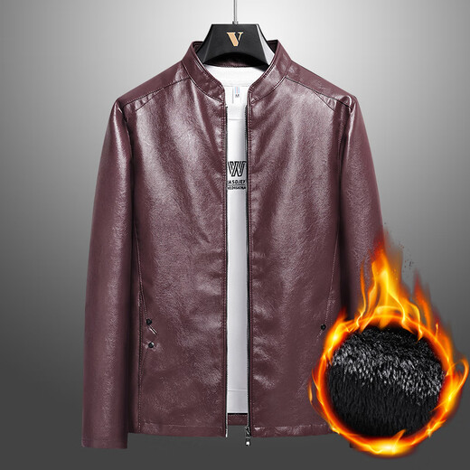 胖东来海宁皮衣男外套韩版修身青年加绒大胖东来同款 黑色 不加绒8802 L 111125斤