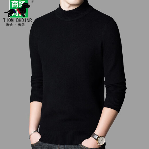 THOM BKDINR Tom brand 100% pure wool sweater men's half turtleneck middle-aged sweater winter thickened knitted bottoming shirt men's half turtleneck black light luxury gift box packaging XL 140-155Jin Jin equals 0.5 kg