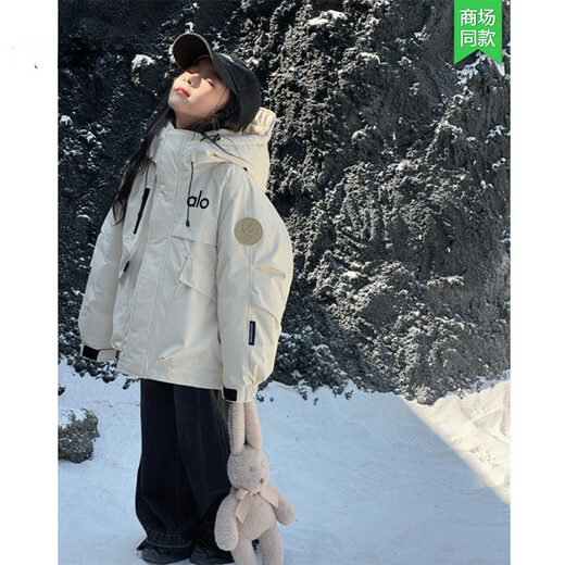 ALO YOGA Ole girls winter warm cotton jacket new workwear parka thickened hooded medium and large children's jacket jacket beige down jacket 120 cm
