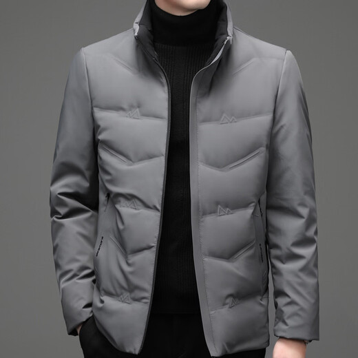 Snow Flying (SNOWFLYING) high-end down jacket men's 2025 winter new stand-up collar white duck down short thickened casual winter warm jacket gray
