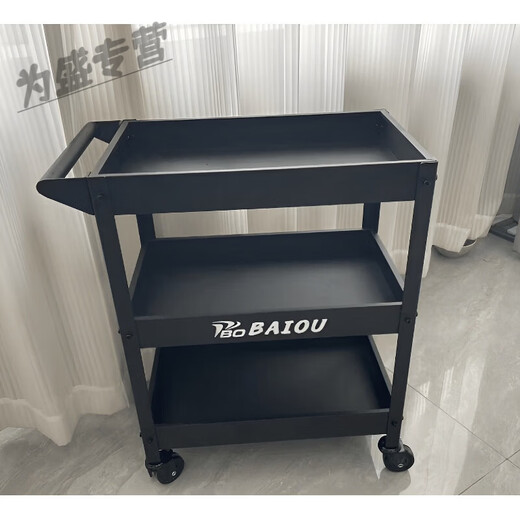 Qiao Bo Lai three-layer trolley, industrial style tool trolley, wheel storage parts, mobile home flower stand, green plant trolley, black