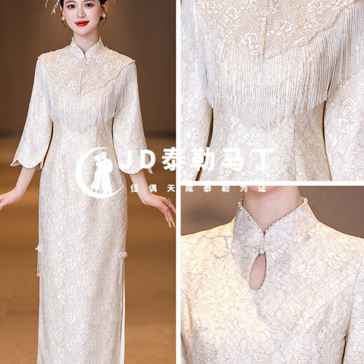 Taylor Martin champagne color new Chinese style engagement dress 2025 new bridal wedding dress main yarn high-end home toast dress Xiuhe suit HF059 autumn and winter L