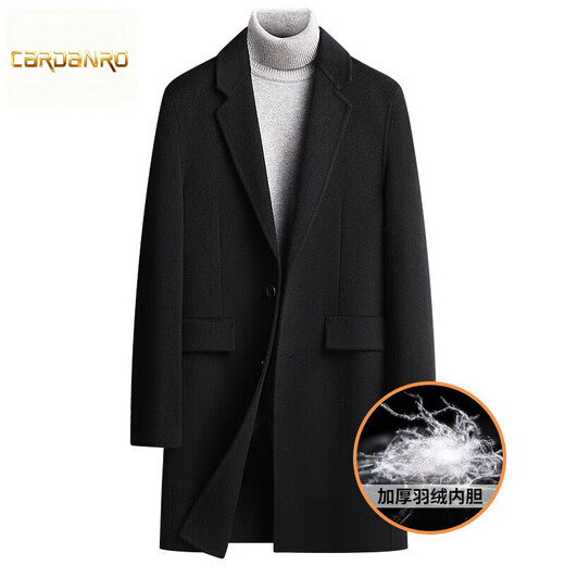 卡丹路奢侈高档品牌秋冬羽绒内胆双面呢大衣男羊毛大衣外套中长款双面呢 黑色 L 175