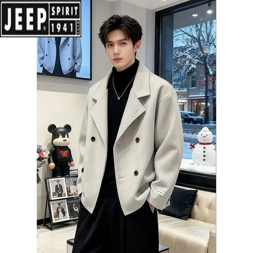 JEEP SPIRIT Korean style short woolen coat men's winter style cotton thickened coat British style woolen suit jacket black L 120-135Jin Jin equals 0.5 kg