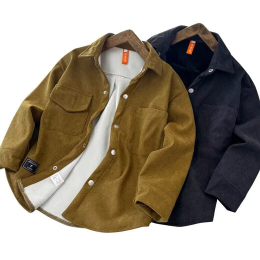 JD Logistics Trendy and cool children's clothing boys' velvet shirt autumn and winter children's shirt jacket thickened 2025 new style black velvet 120