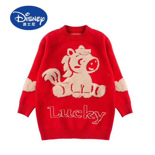Disney (Disney) Chinese Year of the Red Horse Children's Pullover Sweater Girls Autumn and Winter Parent-child Clothes New Year's Clothes Sweater Festive Family Portrait Red (Thick Version) 110 Recommended Height 105-110