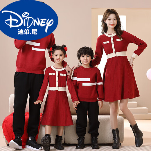 Disney (DISNEY) parent-child clothing winter family of three mother and daughter autumn and winter high-end New Year sweaters New Year greetings family blessing New Year family clothing red sweater 90 boys
