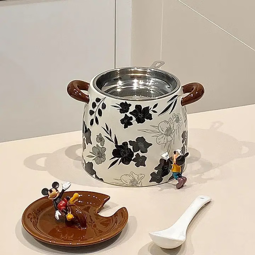 ZISIZ Japanese lard oil jar food grade ceramic seal with lid high temperature resistant Japanese kitchen household oil spicy jar large cream white 1.2L