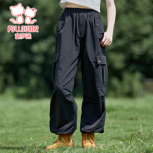 Fuluo Mi Girls Pants Winter Fashion Versatile Overalls Youth Loose Velvet Junior High School Students Casual Sports Pants Black 170