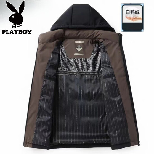 Playboy Plus Size Men's Down Jacket Fat Business Casual Hooded Winter Thickened Men's Dad Down Jacket Black Zj Hat Detachable L 7x Wear 240-260Jin Jin is equal to 0.5 kg