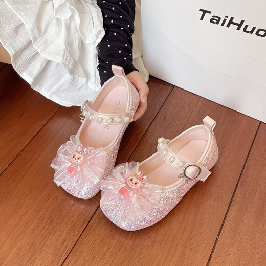 Ciyu Girls' Leather Shoes Children's Princess Crystal Shoes Spring and Autumn 2025 New Casual Shoes Rhinestone Soft Sole Girls Performance Shoes F-286 Beige 29 Inner Length 17.7cm (Suitable for feet around 17cm long)