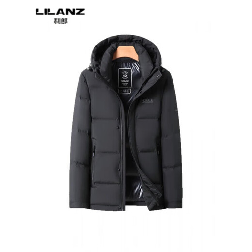 LILANZ winter high-end white duck down hooded jacket for young men fashionable versatile warm down jacket men casual thickened black 6907 removable liner 14XL (195)