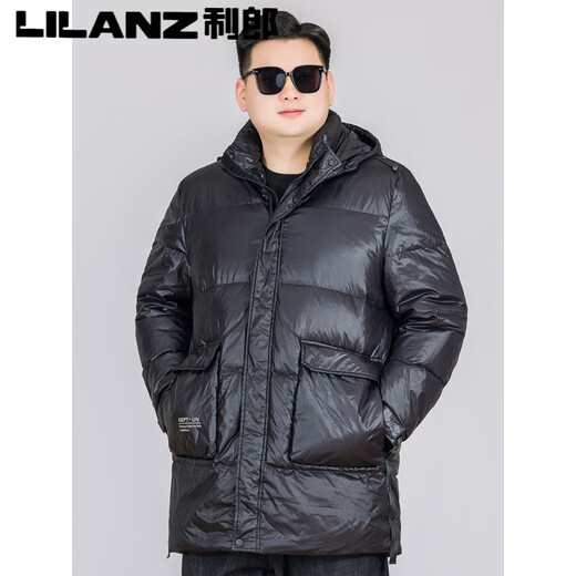 LILANZ利郎大码黑金中长款羽绒服男冬季加厚鹅绒服胖子90白鹅绒防寒保暖 黑色（黑色内里） L (建议120-140斤)