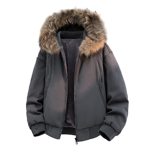 2025冬季新款时尚休闲百搭90绒白鸭绒羽绒服痞帅炸街带毛领外套潮 深灰色 L