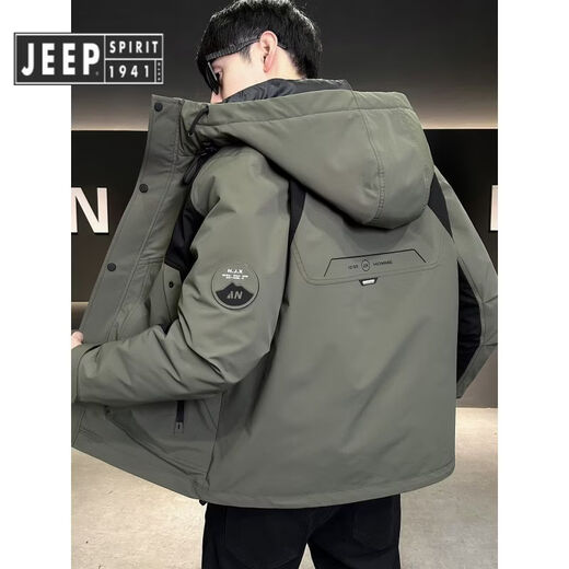 JEEP SPIRIT吉普冲锋羽绒服男冬季2025新款加厚潮牌冬装防寒可拆内胆工装外套 黑色 内胆可拆 L 125-140斤