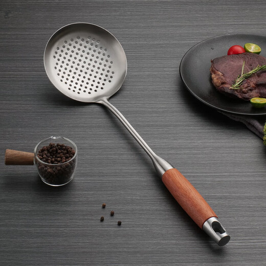 Bayco 304 stainless steel colander, colander, hot pot large colander, rosewood extended anti-scald handle BC5199