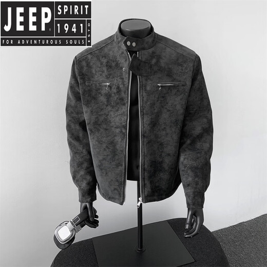 JEEP SPIRIT Maillard Chaqueta Corta De Algodón Marrón Chaqueta De Algodón con Cuello Alto Engrosado De Terciopelo De Invierno para Hombre Chaqueta De Moto Americana Chaqueta Negra L