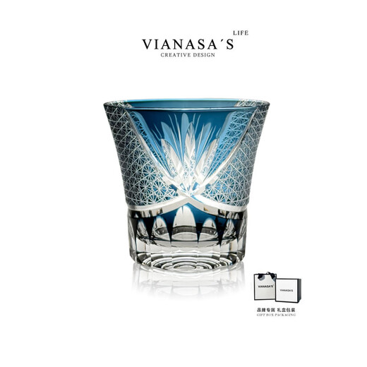 Fat Donglai's same domestic product carefully selected VIANASA S Edo Kiriko red chrysanthemum wine glass Japanese handmade crystal glass blue red chrysanthemum gift box 1 piece