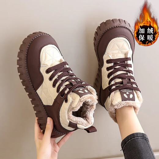 RICKY JORDAN Girls' Cotton Shoes Winter 2025 New Children's Velvet Snow Boots Warm Middle and Large Children's Sports Winter Shoes Girls' Cotton Boots Brown Upgraded Cotton Shoes 37