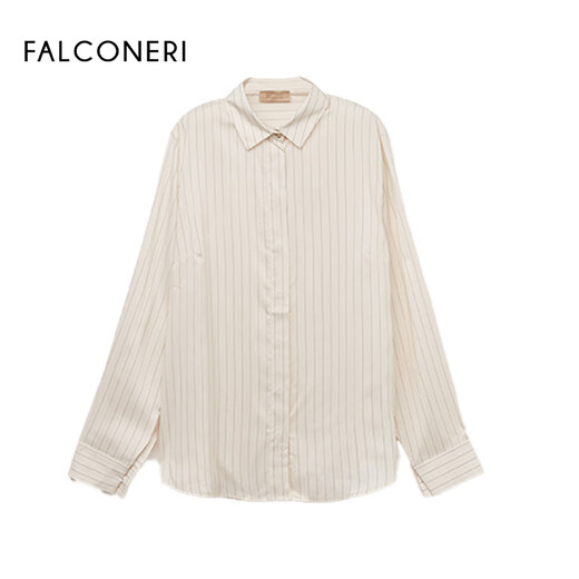 FALCONERI End of Season Discount Women's Commuting Fashion Versatile Striped Mulberry Silk Shirt DML426V Pearl Color-8176 L