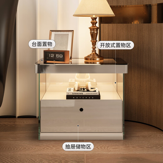 Impressive bedroom bedside table light luxury and high-end 2025 new safe with lock modern simple storage cabinet 0.55m/Italian light luxury/fingerprint lock/mirror paint