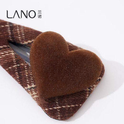 Lannuo velvet love plaid hair clip for women 2025 new high-end side clip forehead bangs clip one-word hair clip dark coffee