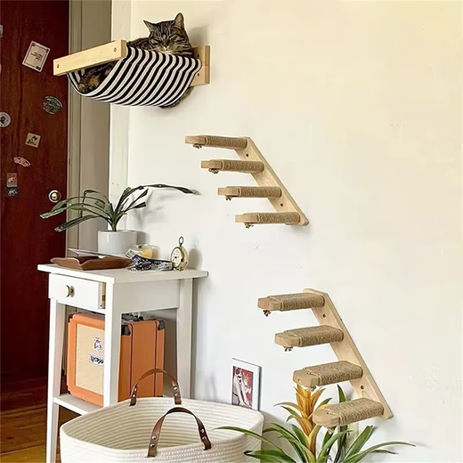 剑麻猫爬架耐磨猫抓板壁挂式实木猫架子多层猫爬梯子猫咪玩具用品 四层